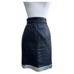 Vintage Moschino Black Leather Mirror Skirt, Circa 1990