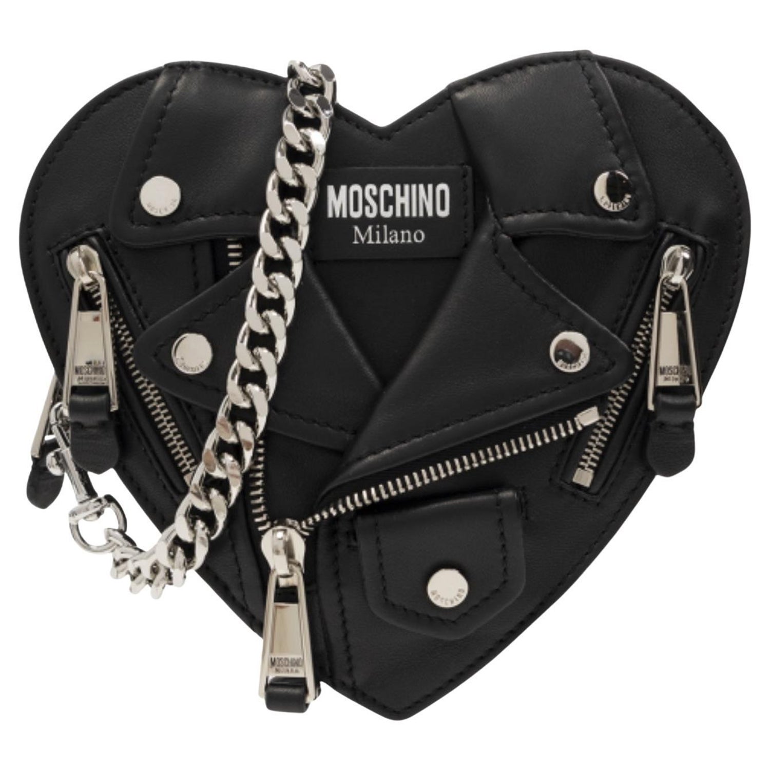 Black Moschino Heart Biker Bag