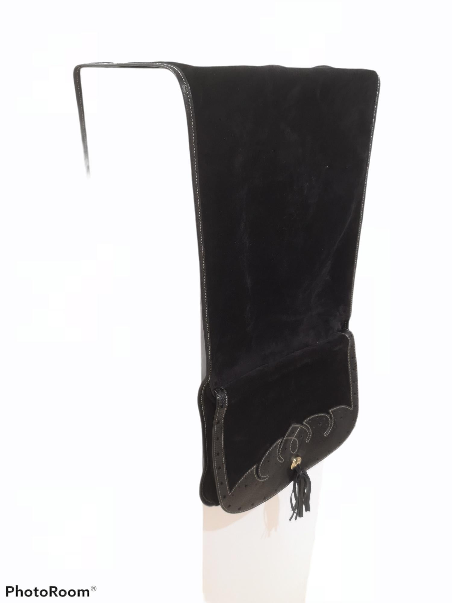 Black Moschino black leather suede gaucho bag For Sale