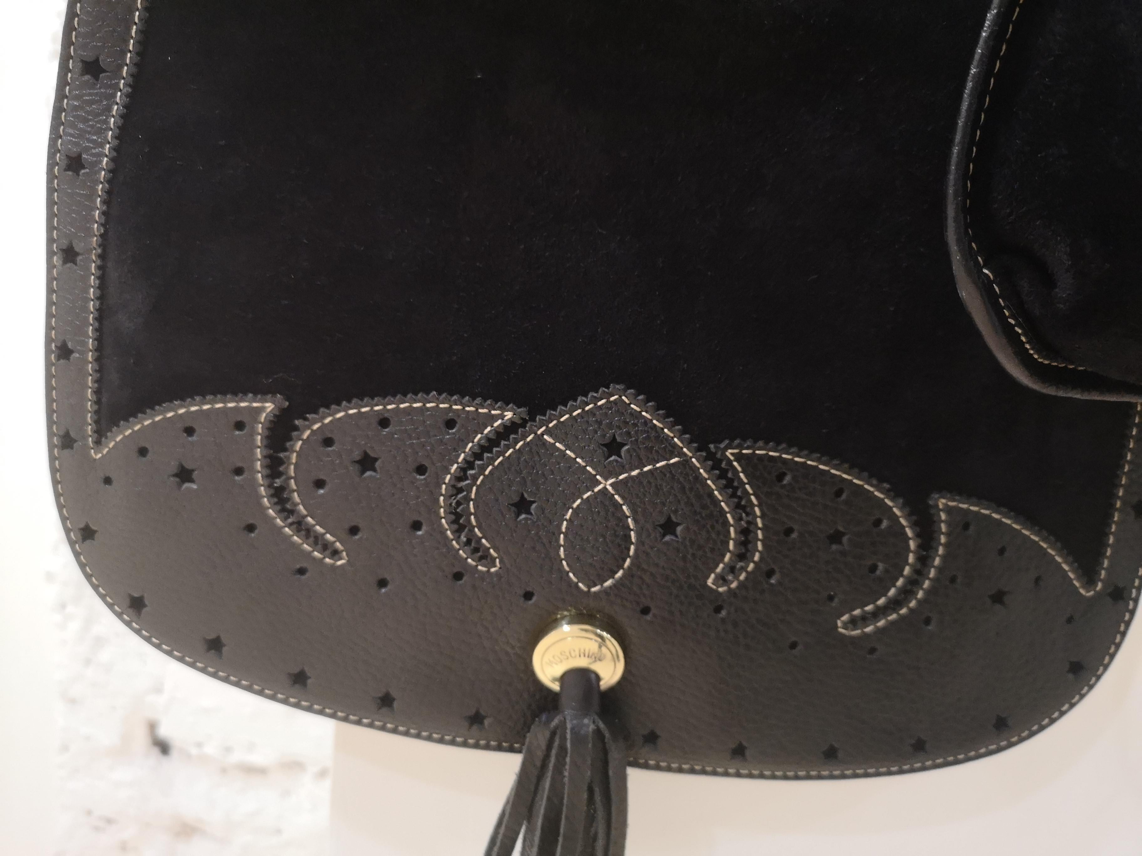 Moschino black leather suede gaucho bag For Sale 1