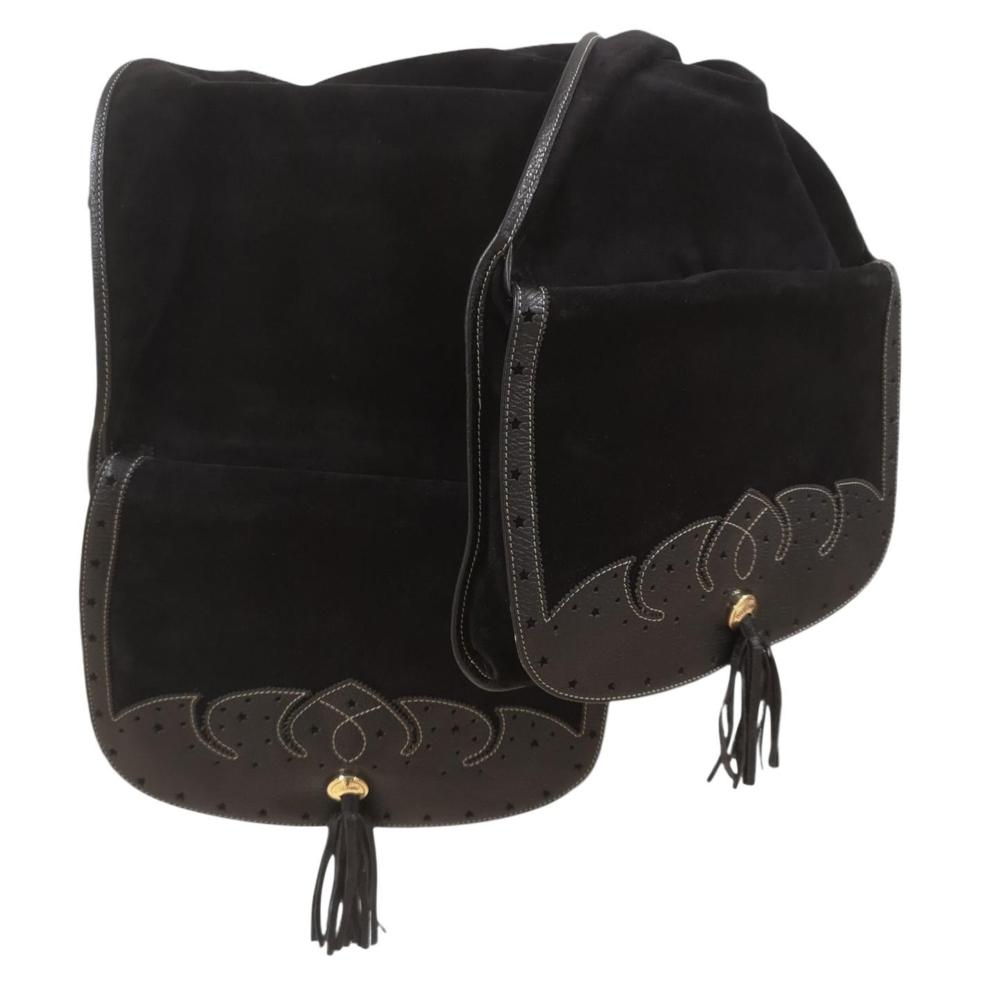 Moschino black leather suede gaucho bag  For Sale