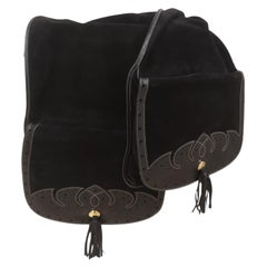 Moschino - Sac gaucho en cuir noir et daim 