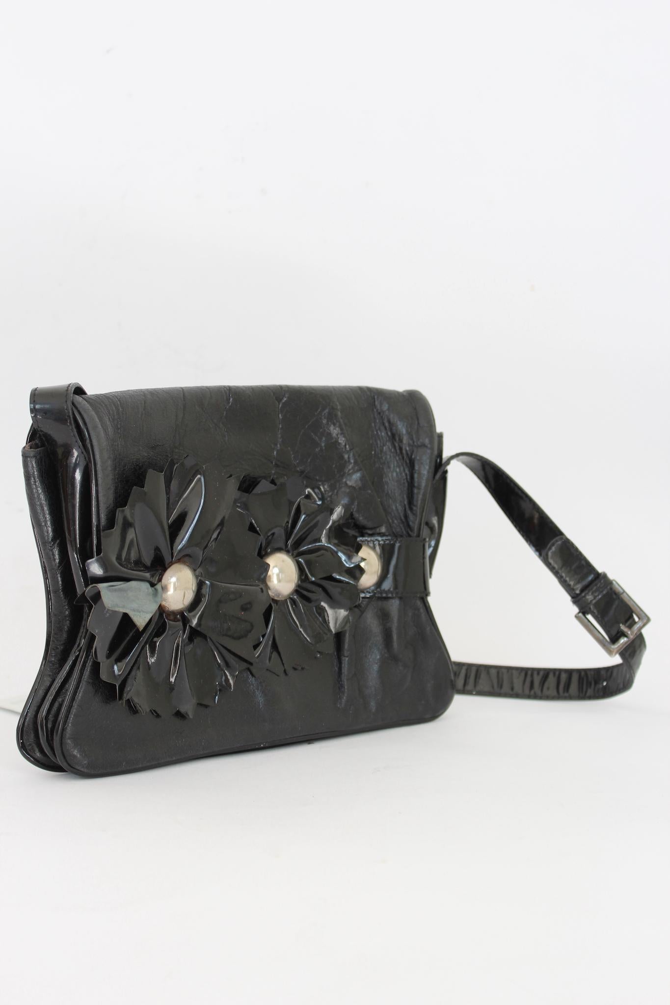 Women's Moschino Black Leather Vintage Flower Bag For Sale