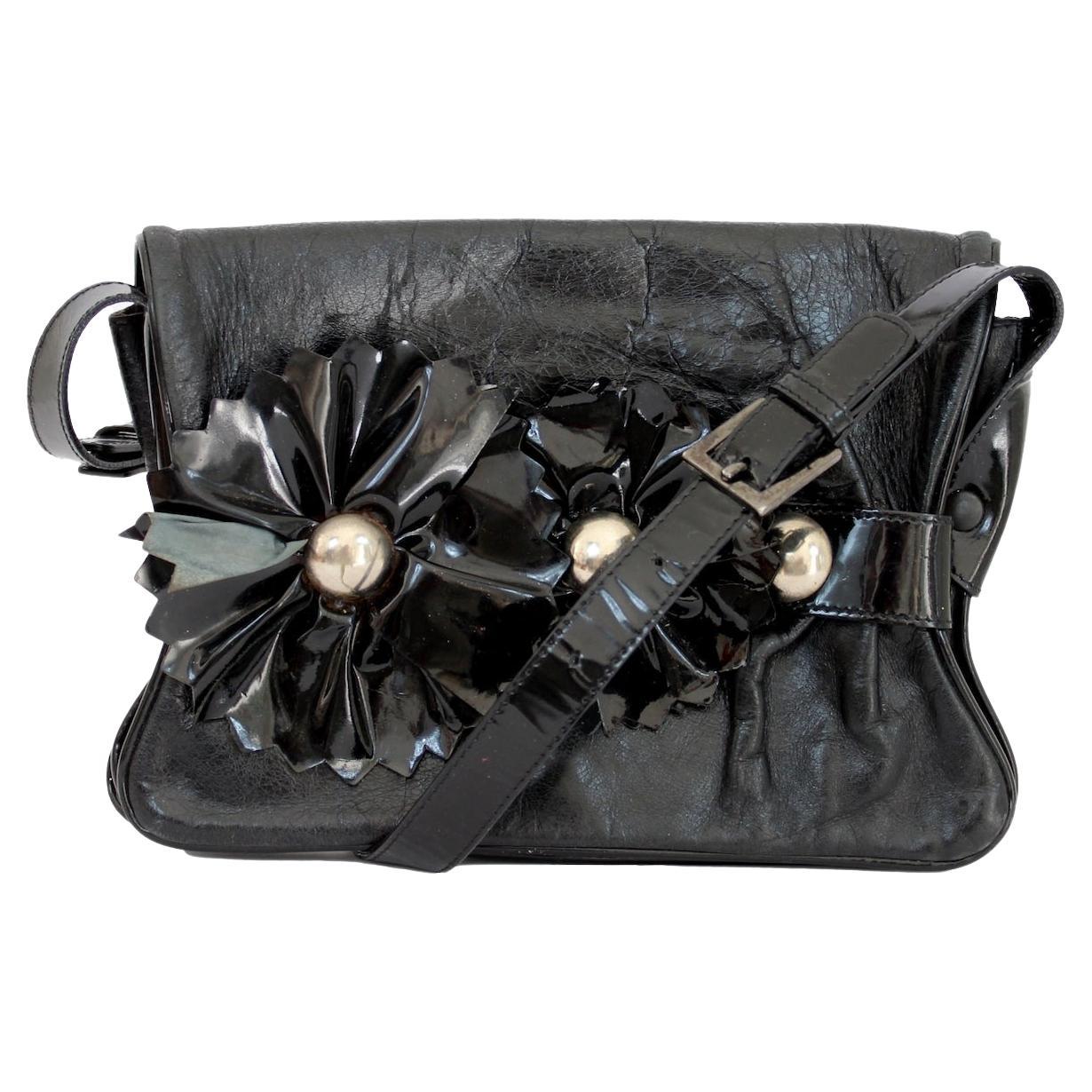 Moschino Black Leather Vintage Flower Bag For Sale