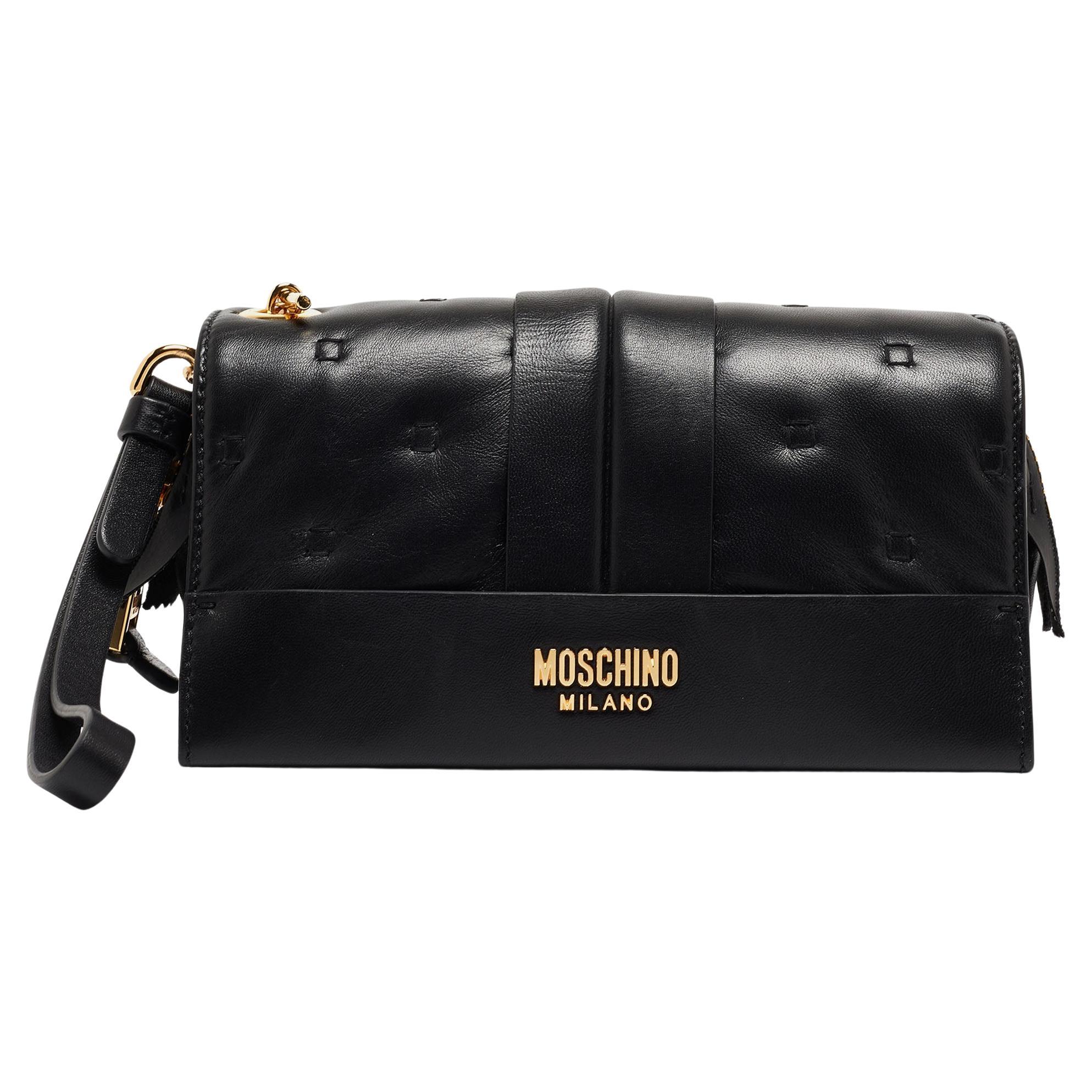 Moschino Black Leather Wristlet Clutch