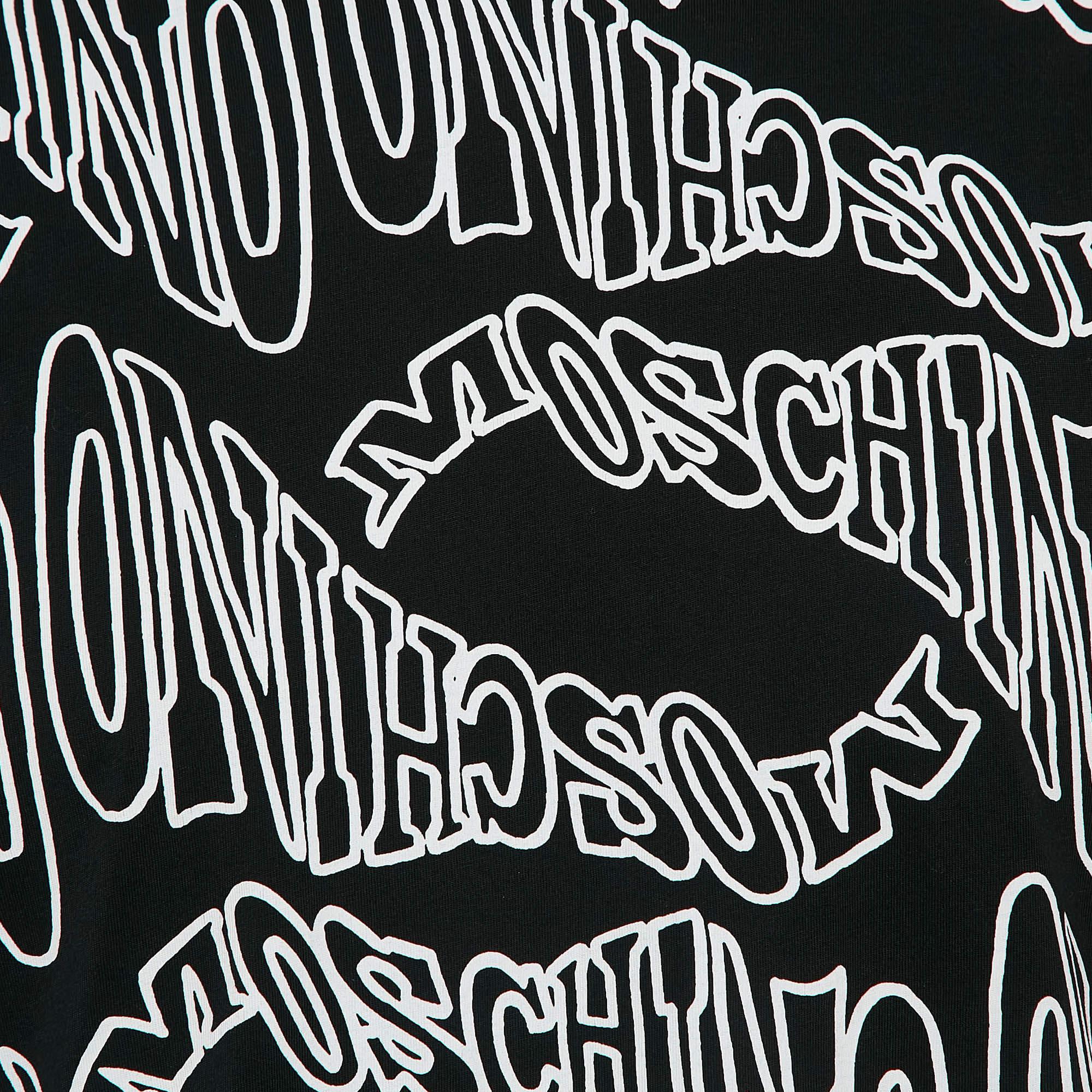 Noir Moschino Black Logo All Over Print Jersey T-Shirt S en vente
