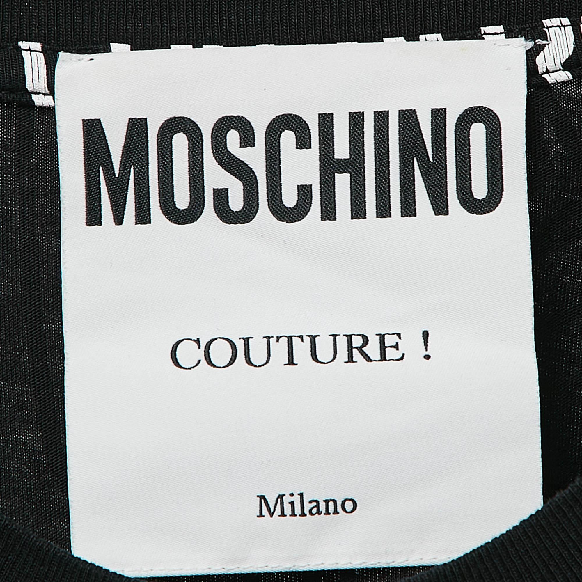 Moschino Black Logo All Over Print Jersey T-Shirt S Bon état - En vente à Dubai, Al Qouz 2