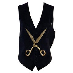 Moschino Black Navy Velvet Gold Scissors Vest