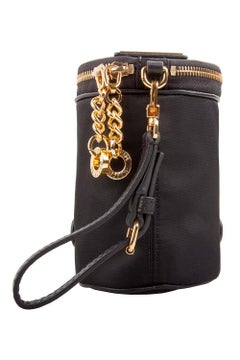 Moschino Black Nylon Logo Embellished Round Clutch