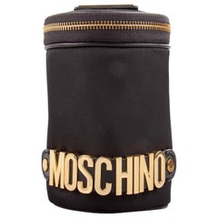 Moschino Black Nylon Logo Embellished Round Clutch Moschino Black Nylon Logo Embellished Round Clutch