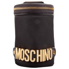 Moschino Black Nylon Logo Embellished Round Clutch Moschino Black Nylon Logo Embellished Round Clutch