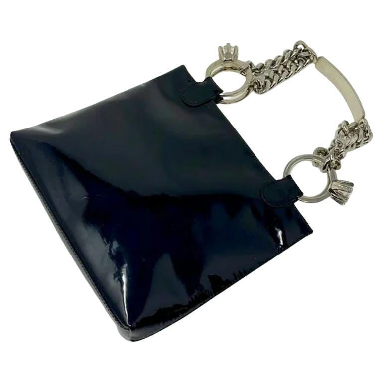 Moschino Black Patent Leather Wedding Ring Chain Bag For Sale