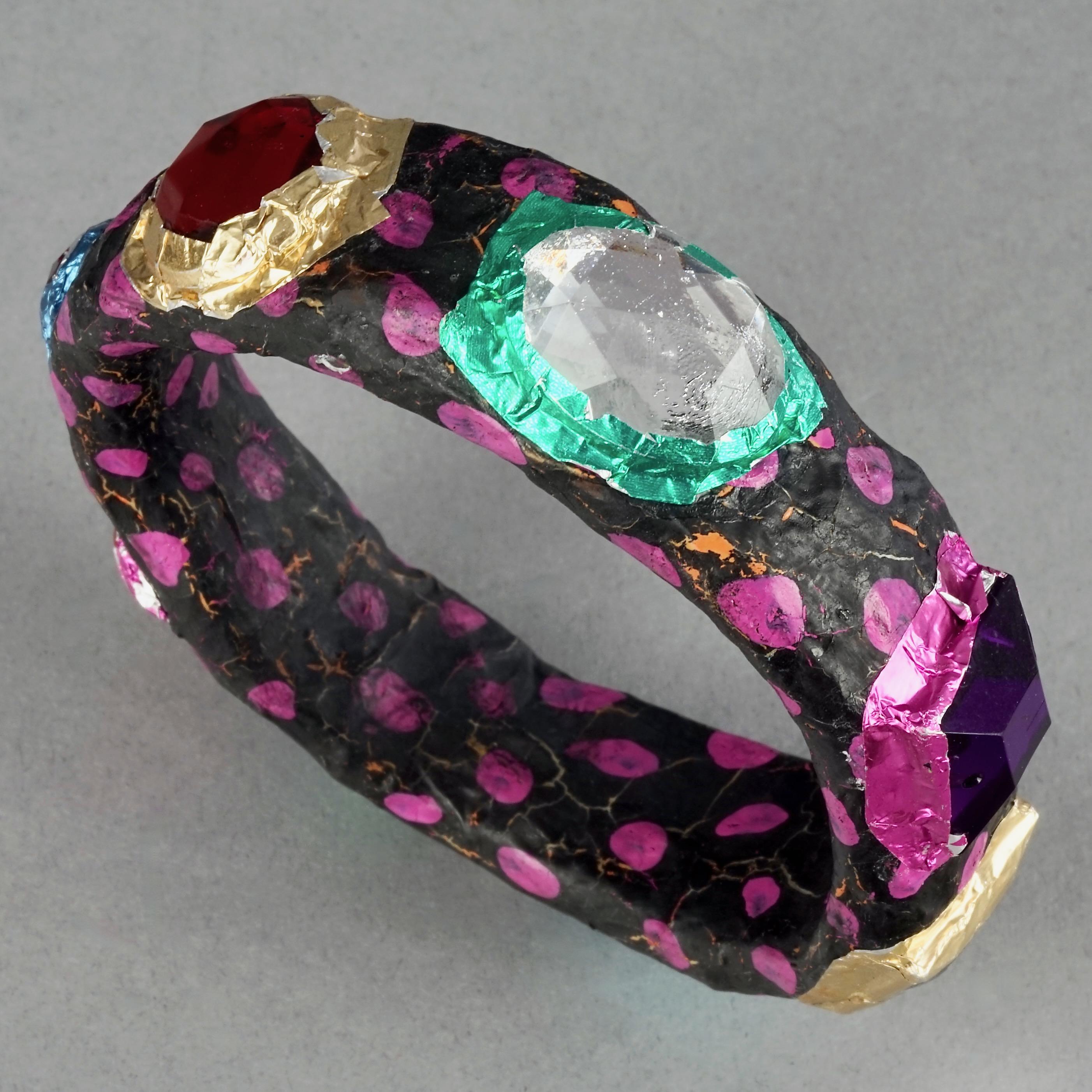 MOSCHINO Black Pink Jewelled Foil Polka Dot Papier-Mâché Bangle Bracelet For Sale 6