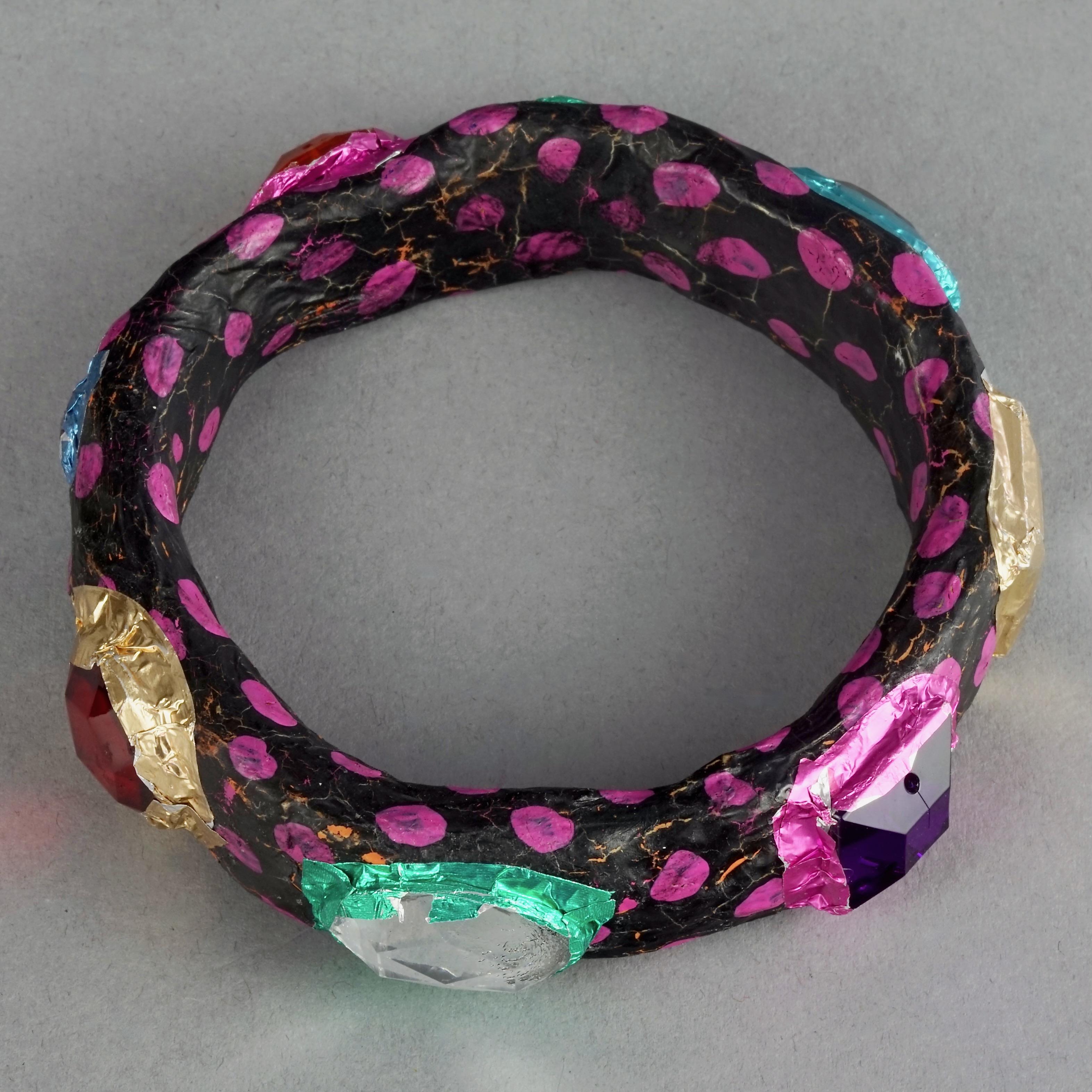 MOSCHINO Black Pink Jewelled Foil Polka Dot Papier-Mâché Bangle Bracelet For Sale 7