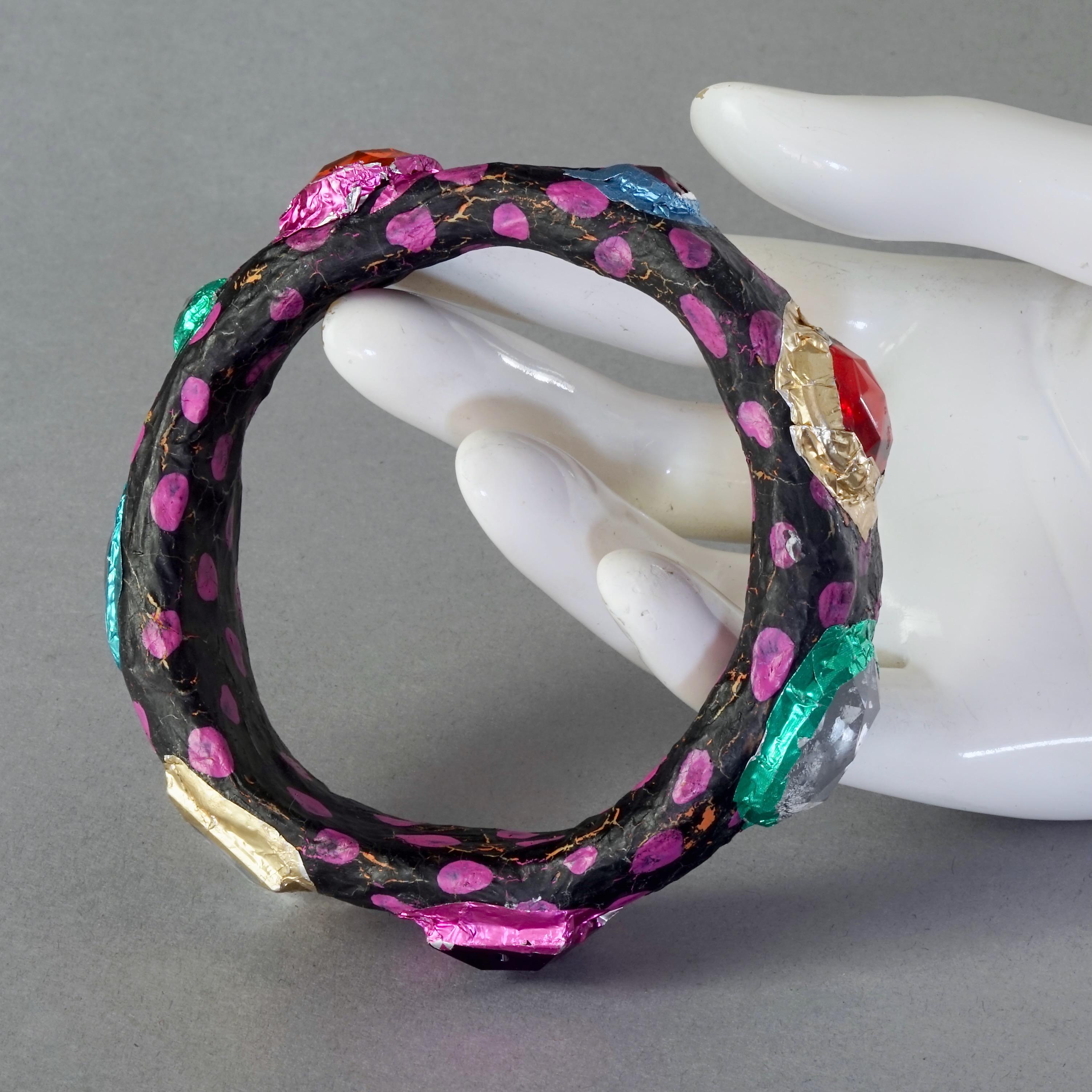 MOSCHINO Black Pink Jewelled Foil Polka Dot Papier-Mâché Bangle Bracelet For Sale 9