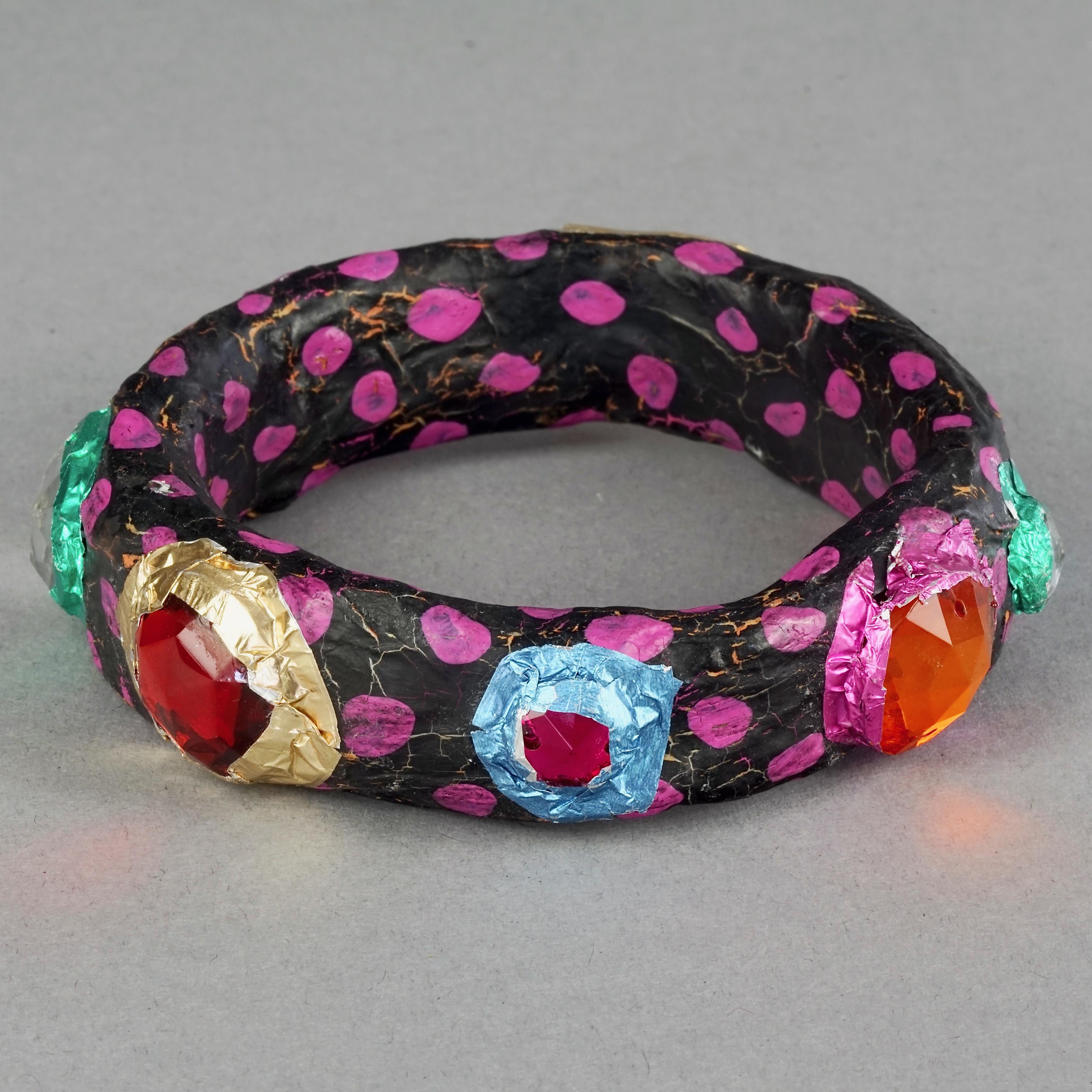 MOSCHINO Black Pink Jewelled Foil Polka Dot Papier-Mâché Bangle Bracelet For Sale 3