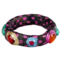 MOSCHINO Black Pink Jewelled Foil Polka Dot Papier-Mâché Bangle Bracelet