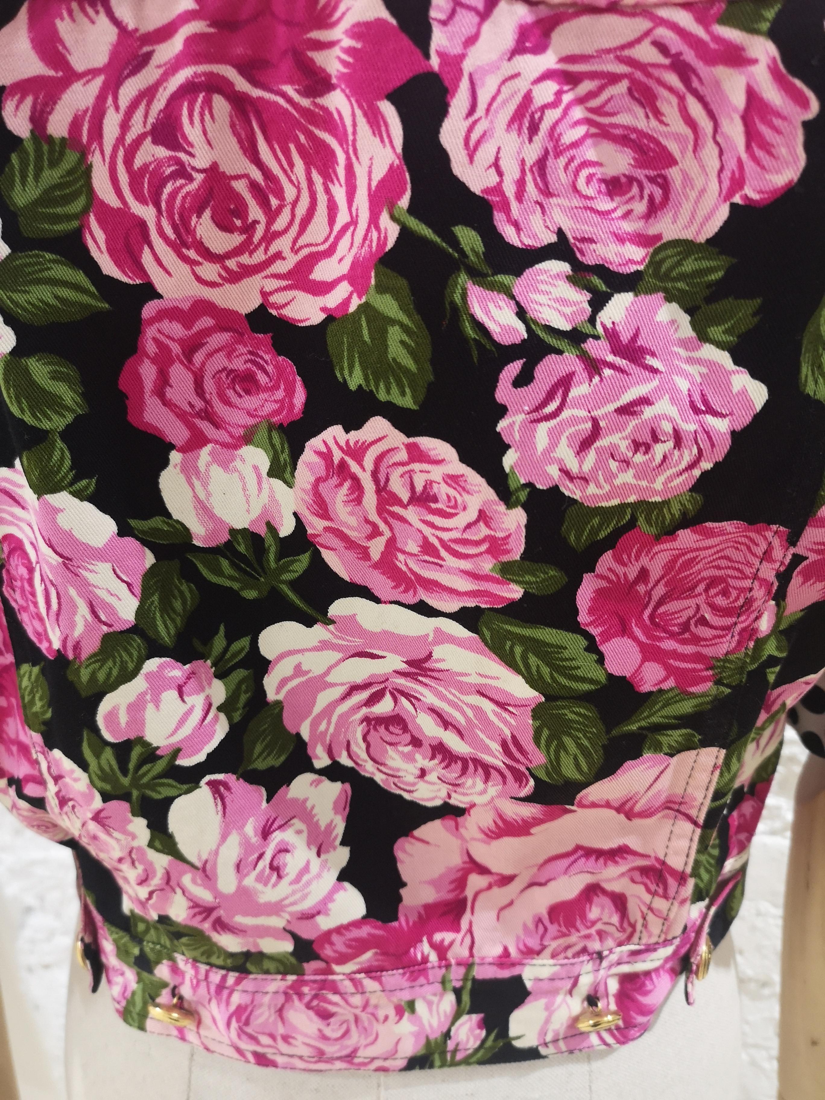 Moschino black pink roses cotton jacket 9