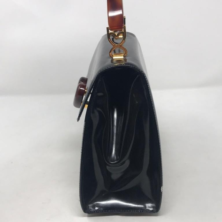 Women's Moschino Black Polished Leather Heart Bag