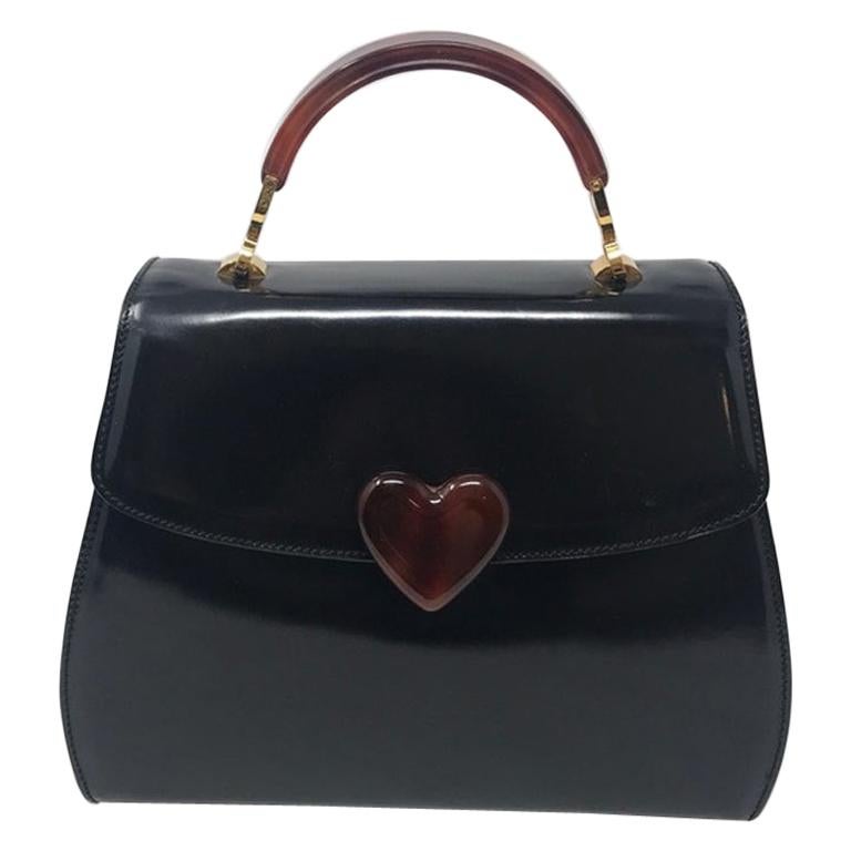 Moschino Black Polished Leather Heart Bag
