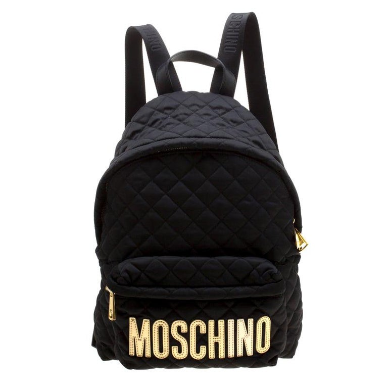 Moschino Black Quilted Nylon Large Logo Backpack For Sale at 1stDibs
