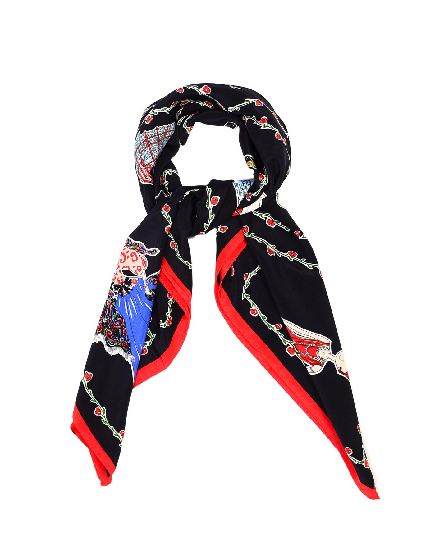 Moschino Black/Red Silk Olive Oil Scarf w/ Envelope 

Made In: Italy
Color: Black/red
Materials: 100% silk
Overall Condition: Excellent pre-owned condition 
Includes:  Moschino envelope box

Measurements: 
34