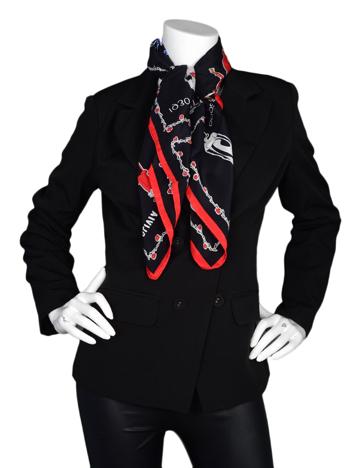 Moschino Black/Red Silk Olive Oil Scarf w/ Envelope  In Excellent Condition In New York, NY