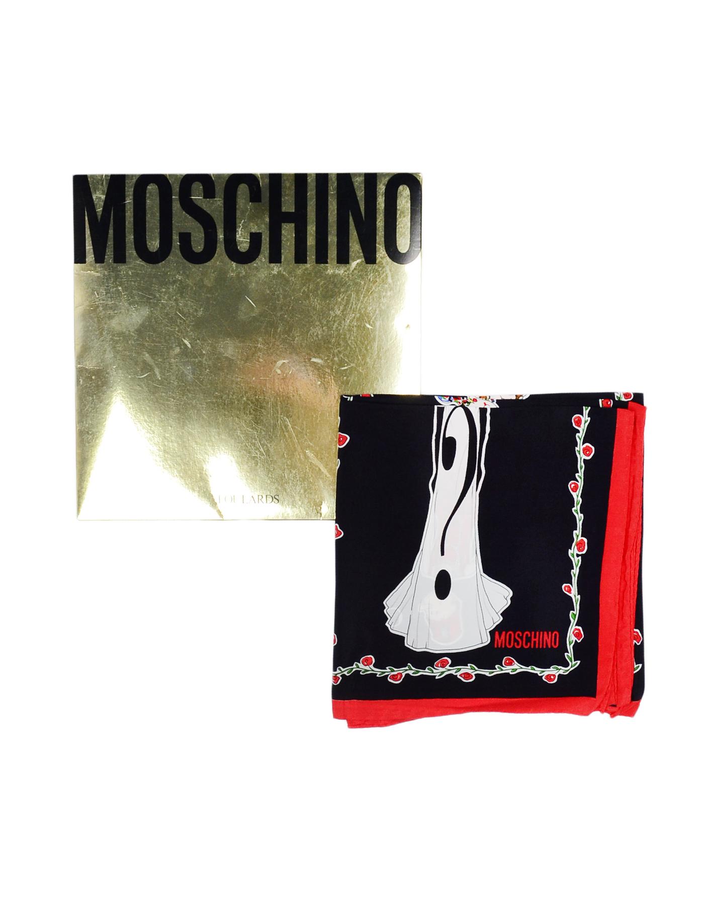 Moschino Black/Red Silk Olive Oil Scarf w/ Envelope  2
