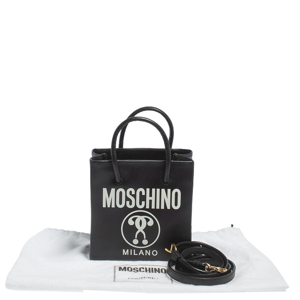 Moschino Black Signature Leather Mini Vertical Tote 3