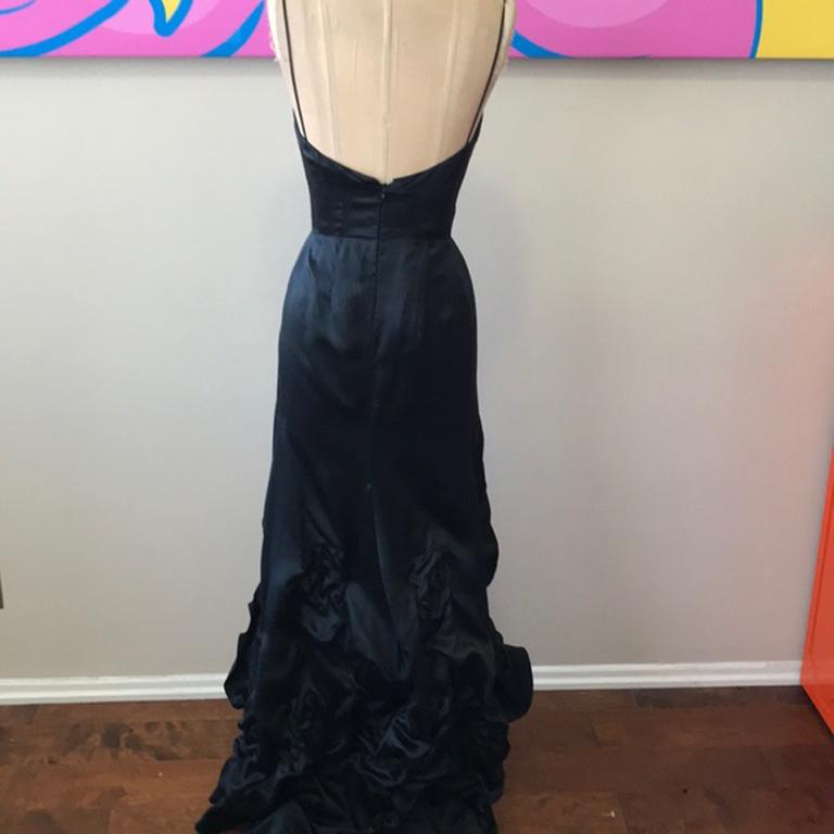 Women's Moschino Black Silk Satin High Low Dress For Sale