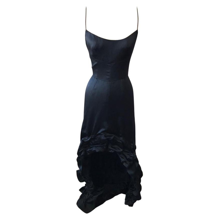 Moschino Black Silk Satin High Low Dress For Sale