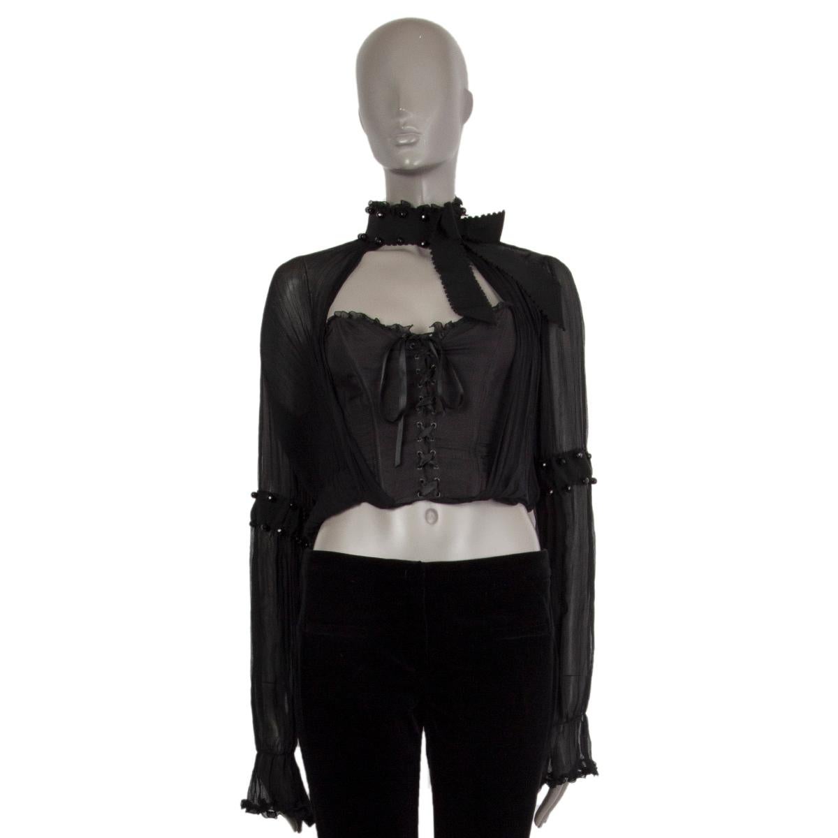 MOSCHINO black silk SHEER LAYERED CORSET Top Shirt 38 XS 1