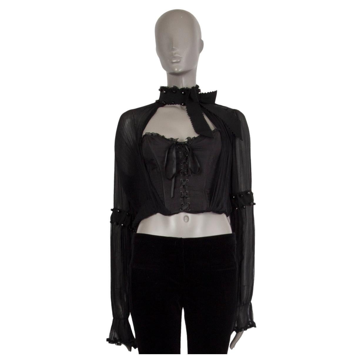 MOSCHINO black silk SHEER LAYERED CORSET Top Shirt 38 XS
