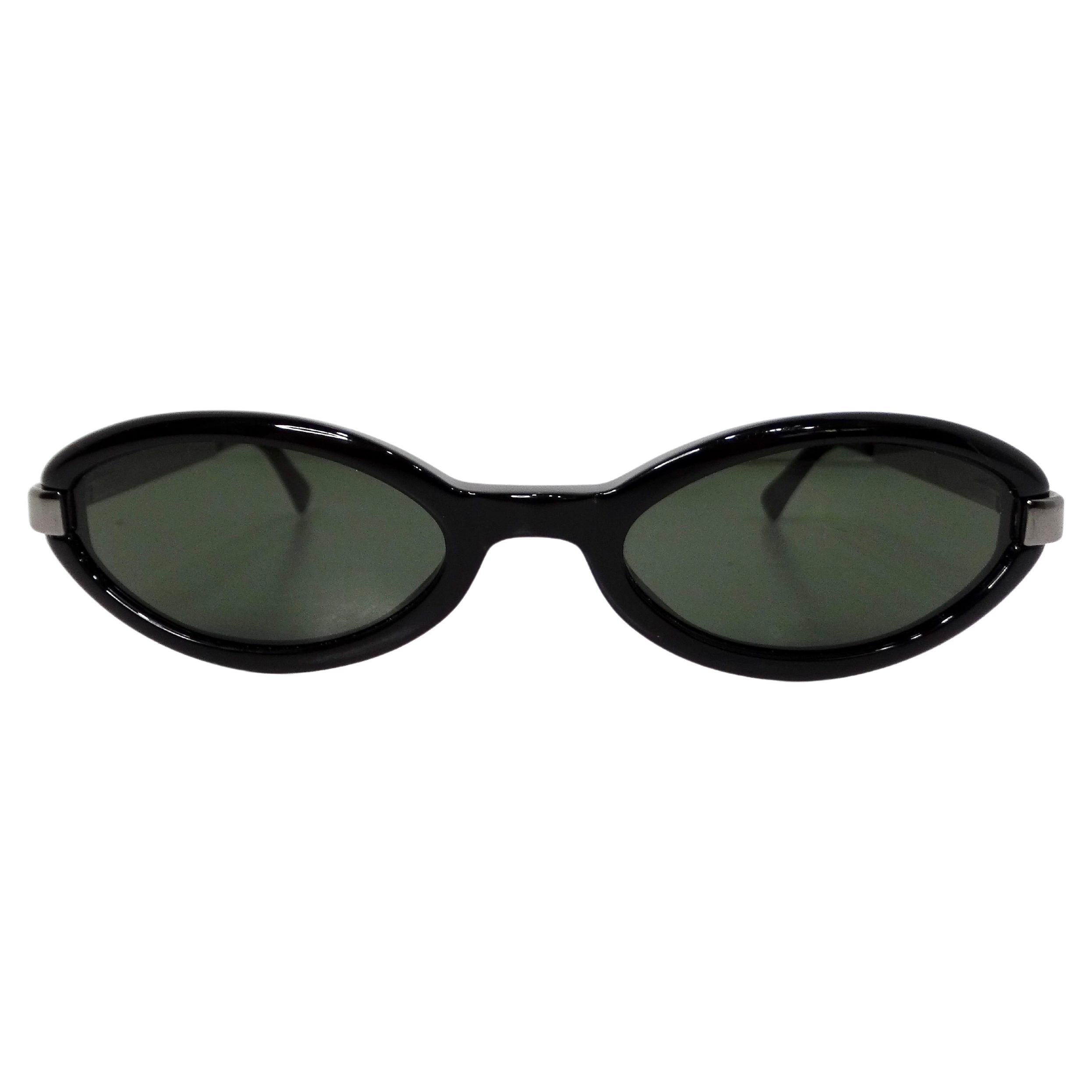 Moschino Black Sleek Oval Sunglasses circa 1990s en vente