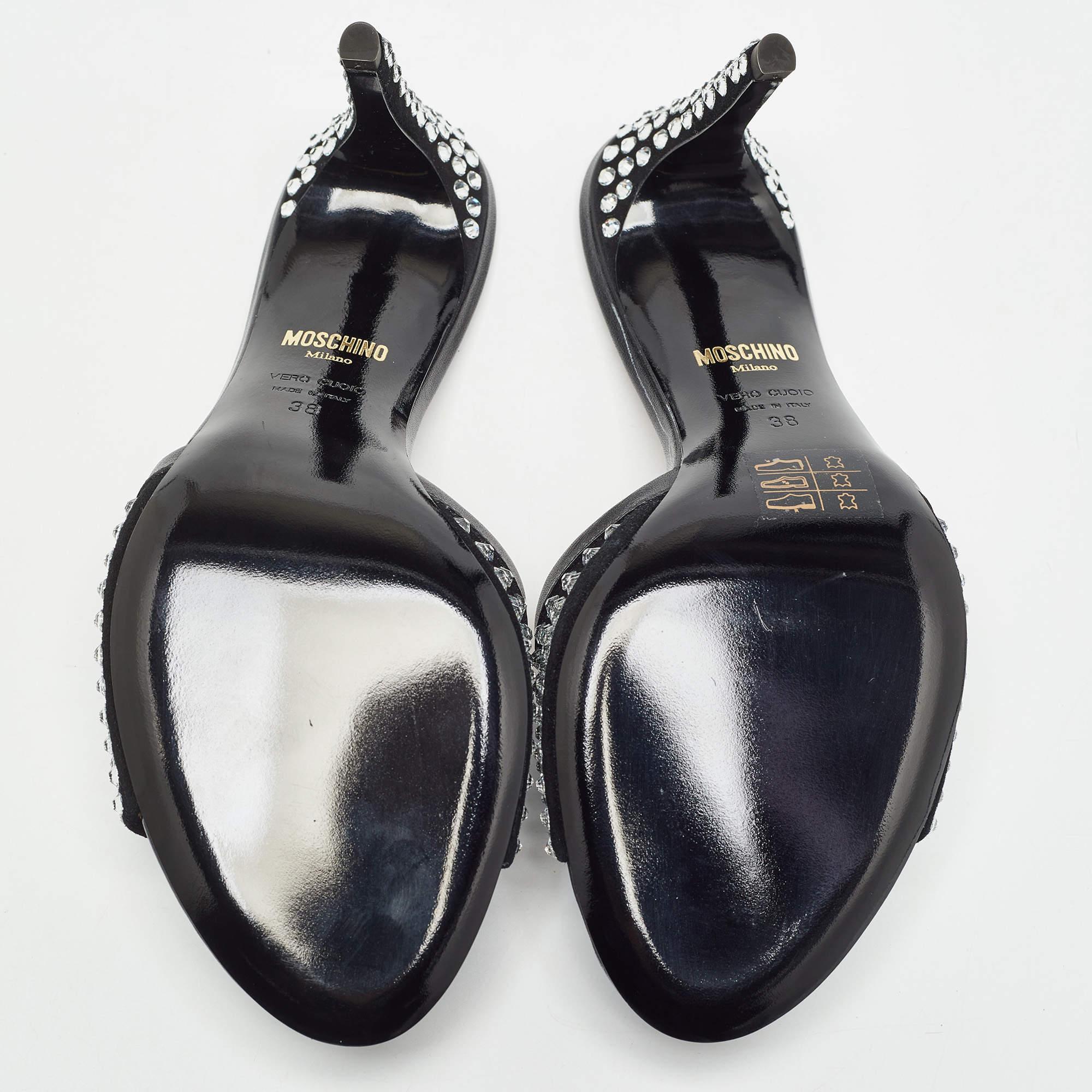 Moschino Black Suede Limited Edition Crystal Embellished Slide Sandals Size 38 For Sale 2