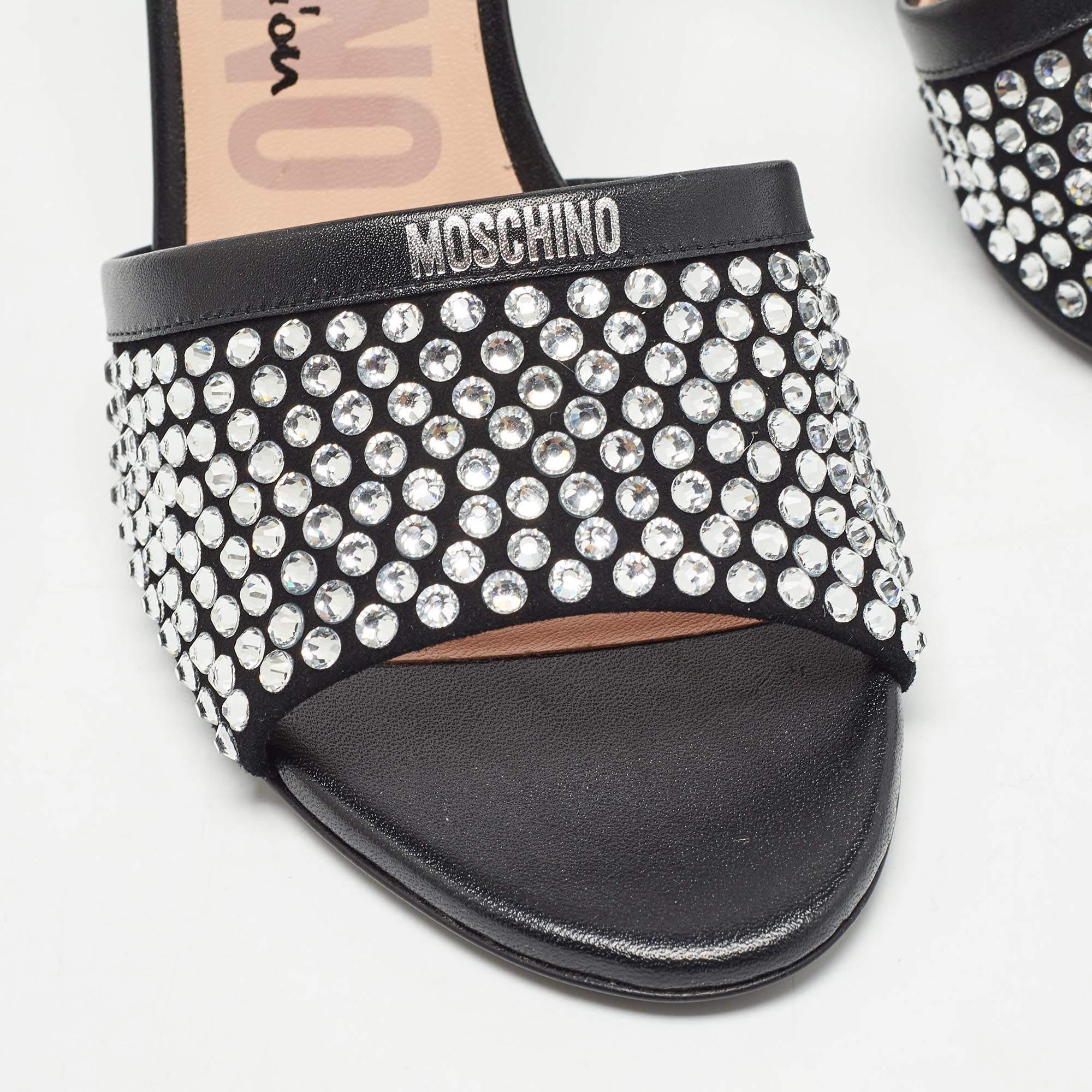 Moschino Black Suede Limited Edition Crystal Embellished Slide Sandals Size 38 For Sale 3