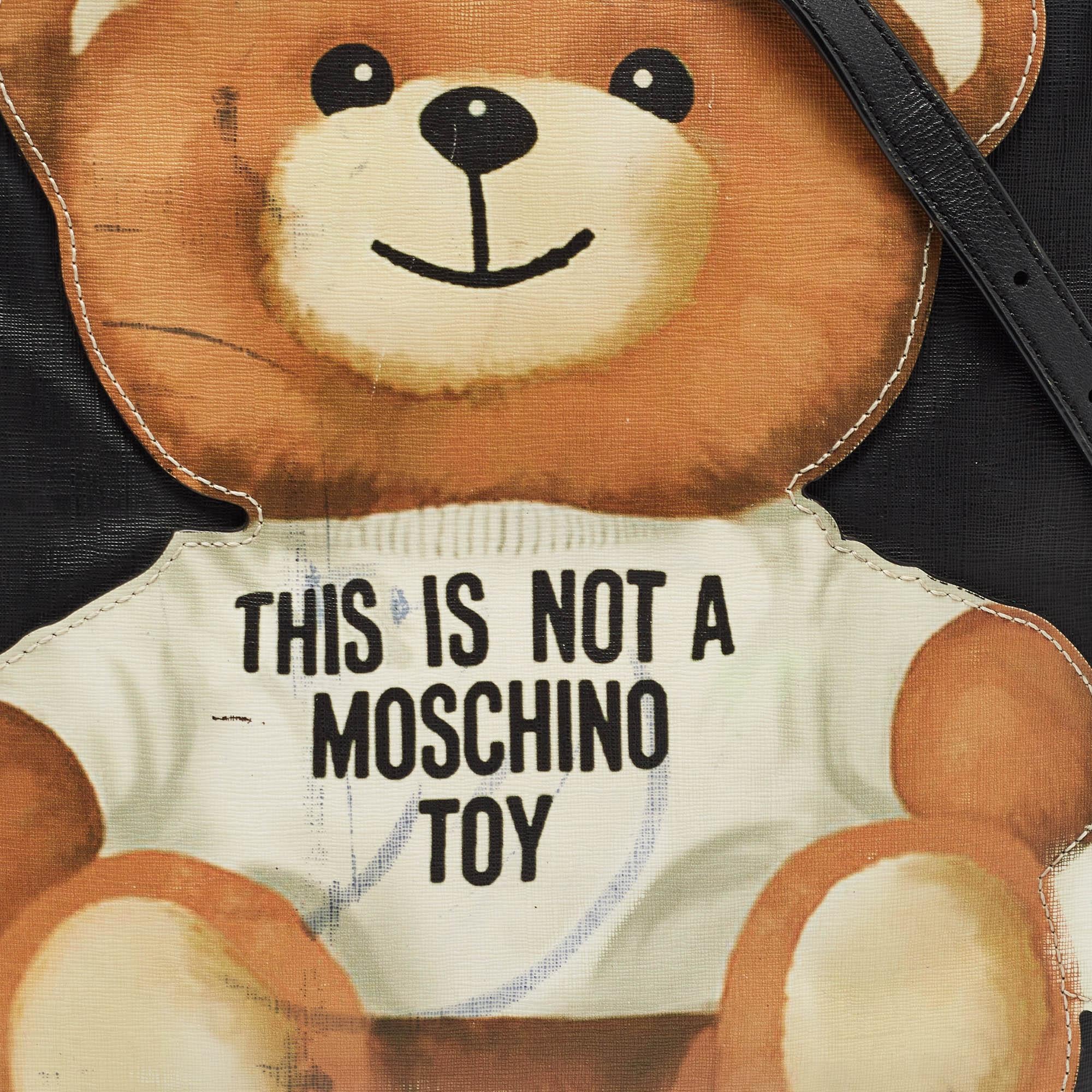 Women's Moschino Black Textured Faux Leather Teddy Bear Tote For Sale