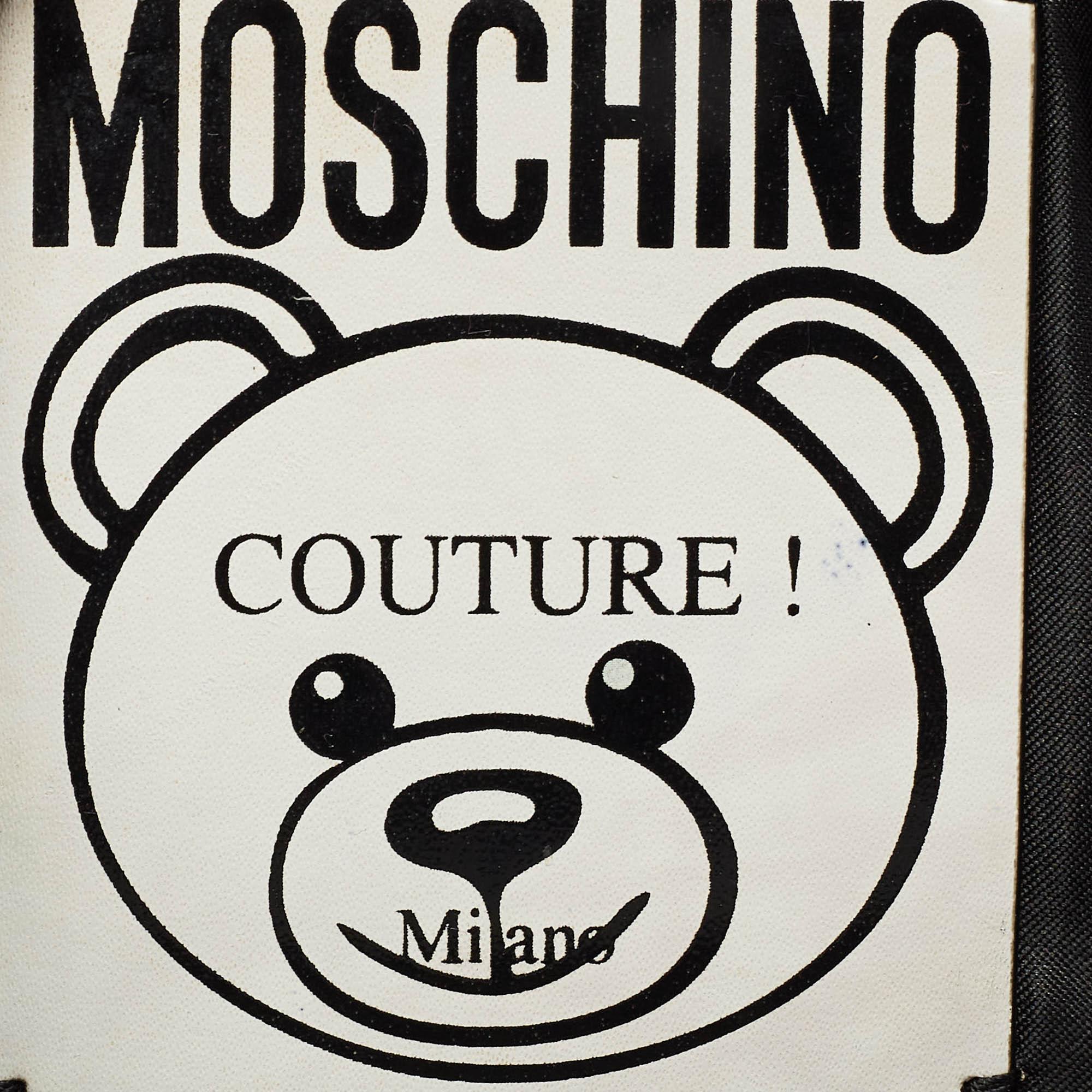 Moschino Black Textured Faux Leather Teddy Bear Tote For Sale 4