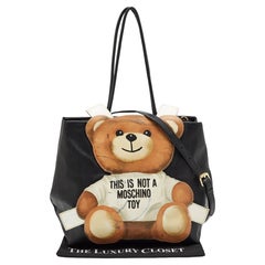 Moschino Black Textured Faux Leather Teddy Bear Tote