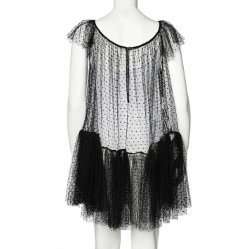 Moschino Black Tulle Ruffled Hem Bow Detail Sheer Mini Dress S 3