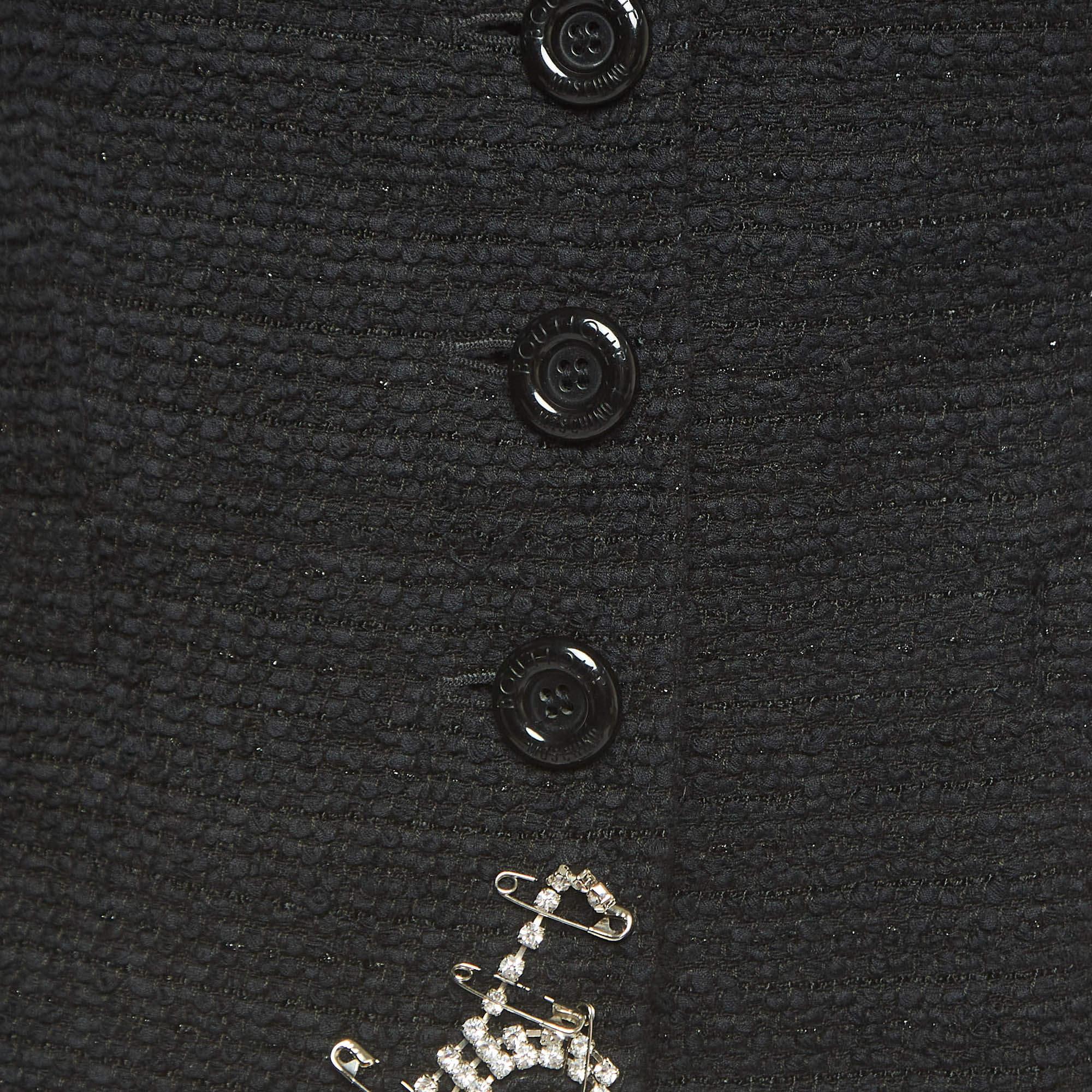 Moschino Black Tweed Embellished Single Breasted Blazer S 2
