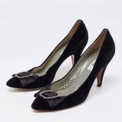 Moschino Black Velvet and Satin Crystal Embellished Bow Pumps Size 41