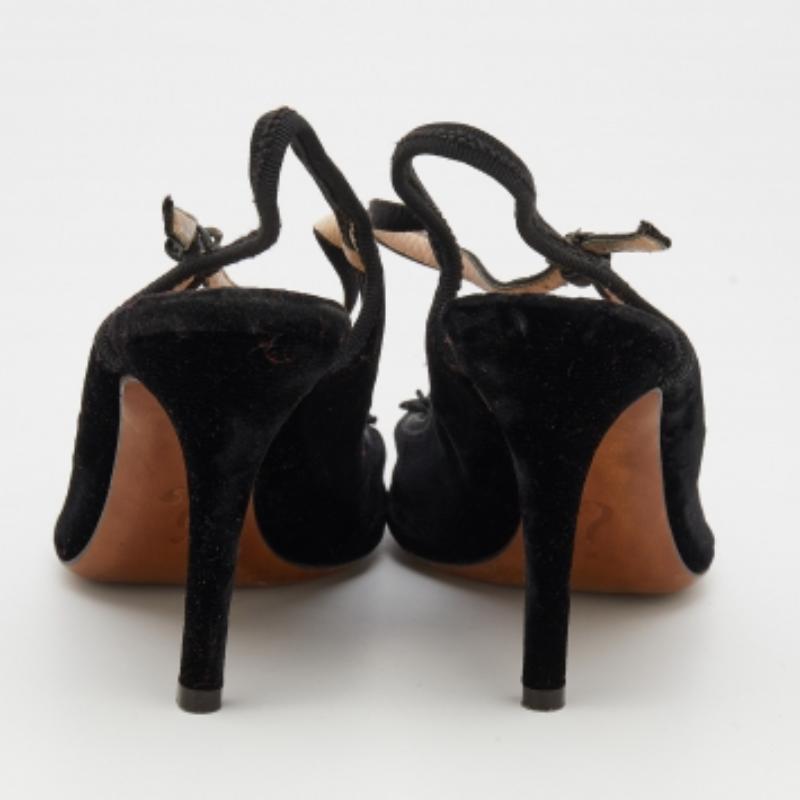Moschino Black Velvet Flower Embellished Mary Jane Peep Toe Sandals Size 38 1