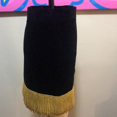 Moschino Black Velvet Gold Fringe Skirt