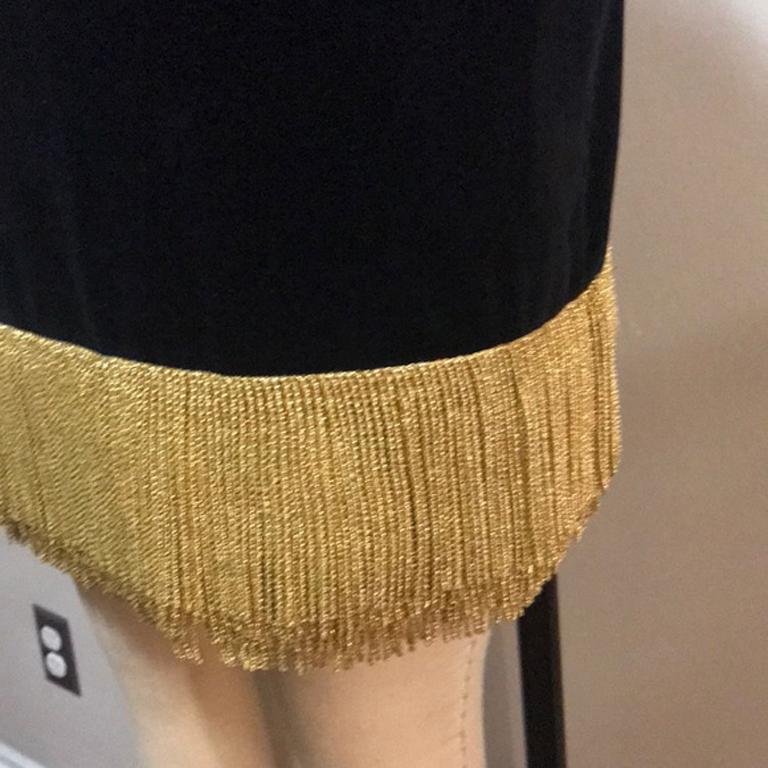 Moschino Black Velvet Gold Fringe Skirt For Sale 1