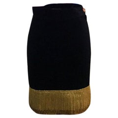 Moschino Black Velvet Gold Fringe Skirt