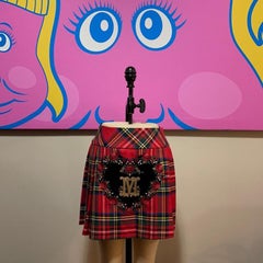 Moschino Black Velvet Heart Plaid Mini Skirt NWT