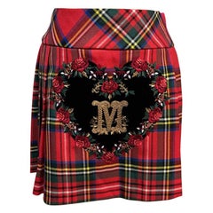Moschino Black Velvet Heart Plaid Mini Skirt NWT