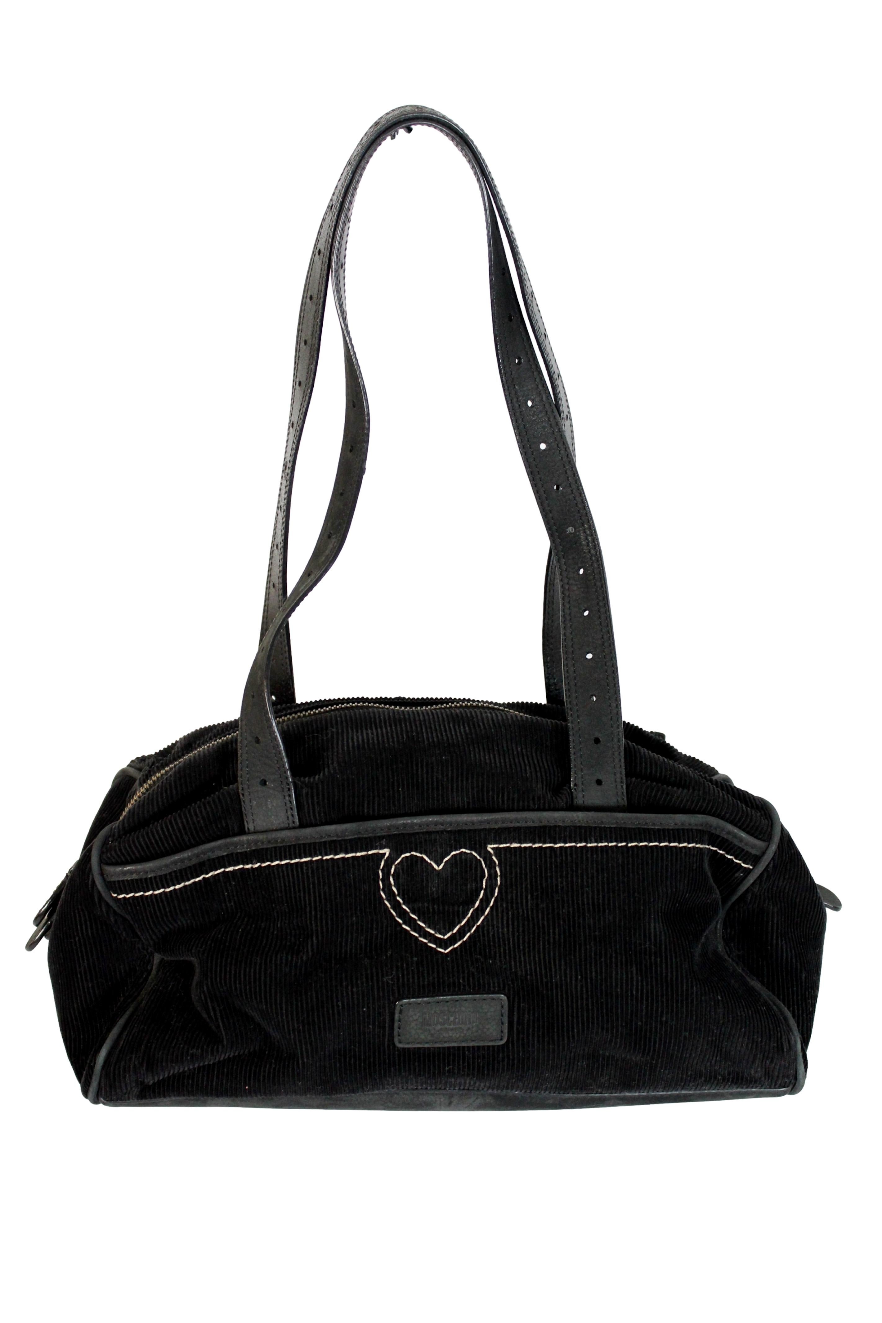 Women's Moschino Black Velvet Shoulder Bag