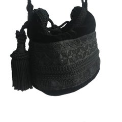 Moschino Black Velvet Tassel Crossbody Bag Purse 1990s